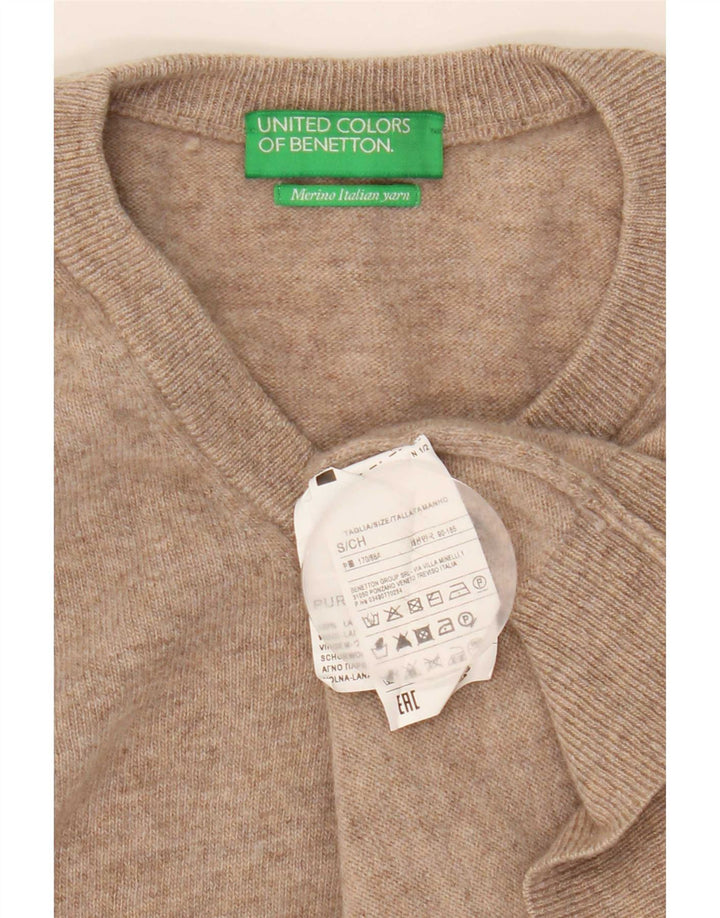 Benetton Herren-Pullover mit V-Ausschnitt, kleine beige Wolle