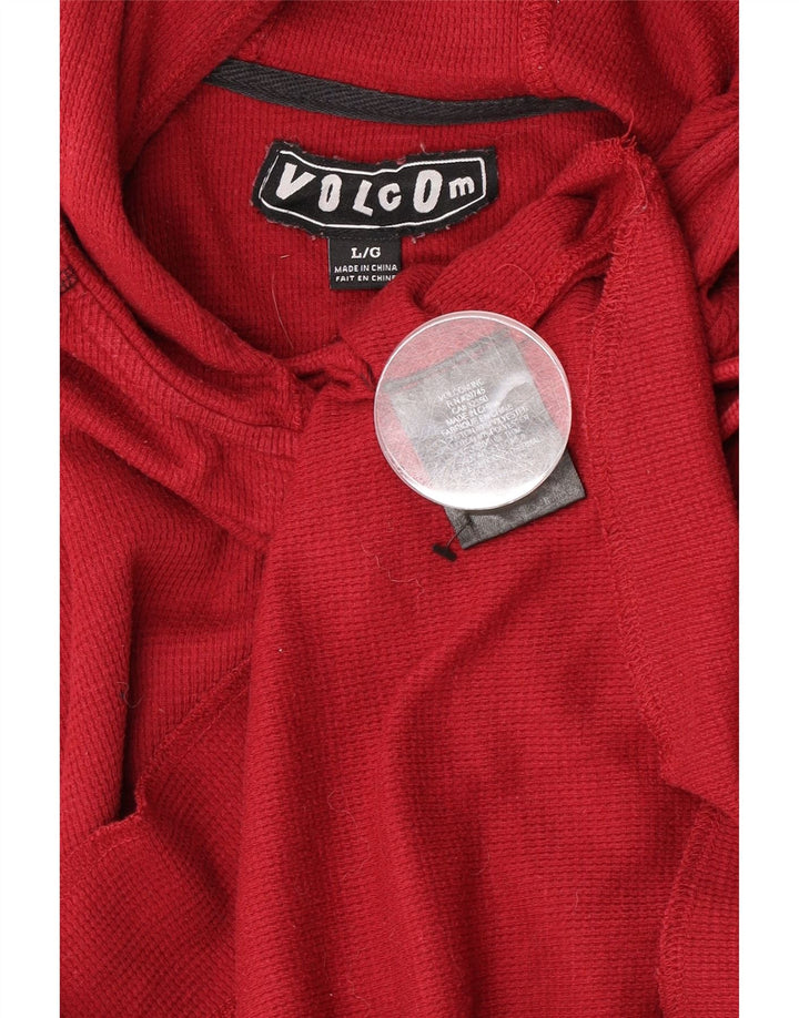 Volcom Herren-Kapuzenpullover mit Knopfkragen, groß, rote Baumwolle