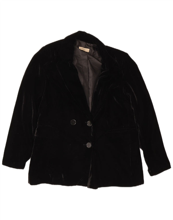 Vintage Damen Zweireihige Samt-Blazerjacke EU 40 Mittelschwarz
