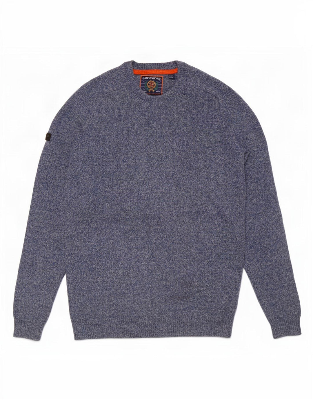 Superdry Herren-Pullover mit Rundhalsausschnitt, mittelblau gefleckte Lammwolle