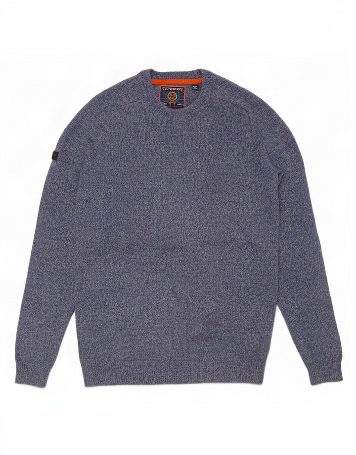 Superdry Herren-Pullover mit Rundhalsausschnitt, mittelblau gefleckte Lammwolle