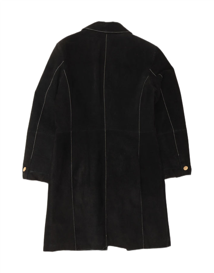 VINTAGE Damen Wildledermantel UK 12 Mittelschwarzes Leder