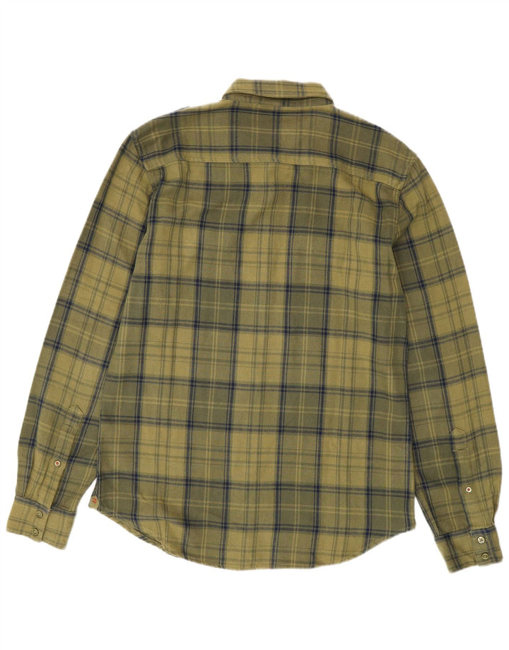 Benetton Herren-Flanellhemd, mittelgroße Khaki-Karo-Baumwolle