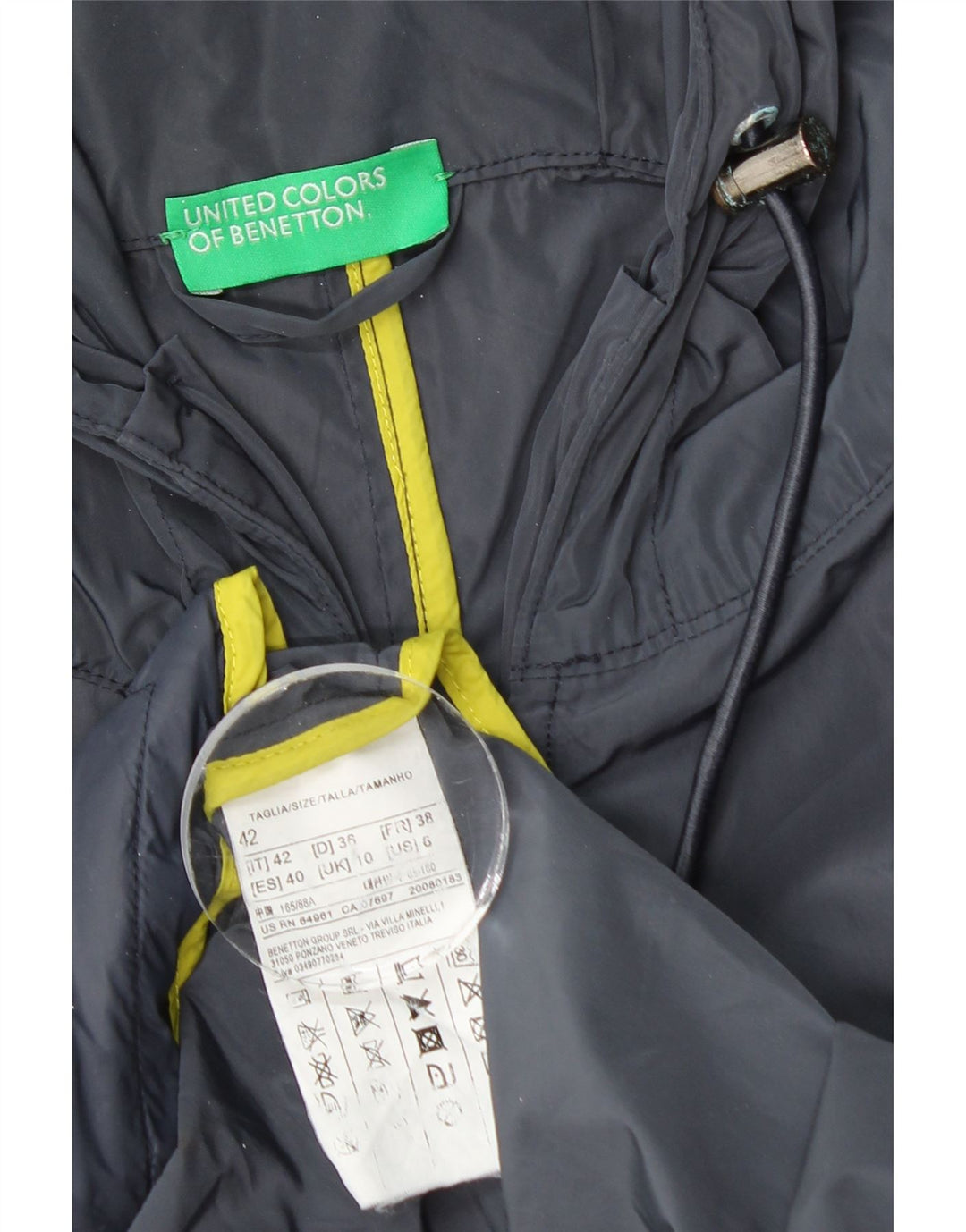 BENETTON Damen-Regenmantel mit Kapuze, UK 10, Größe S, Marineblau, Polyester