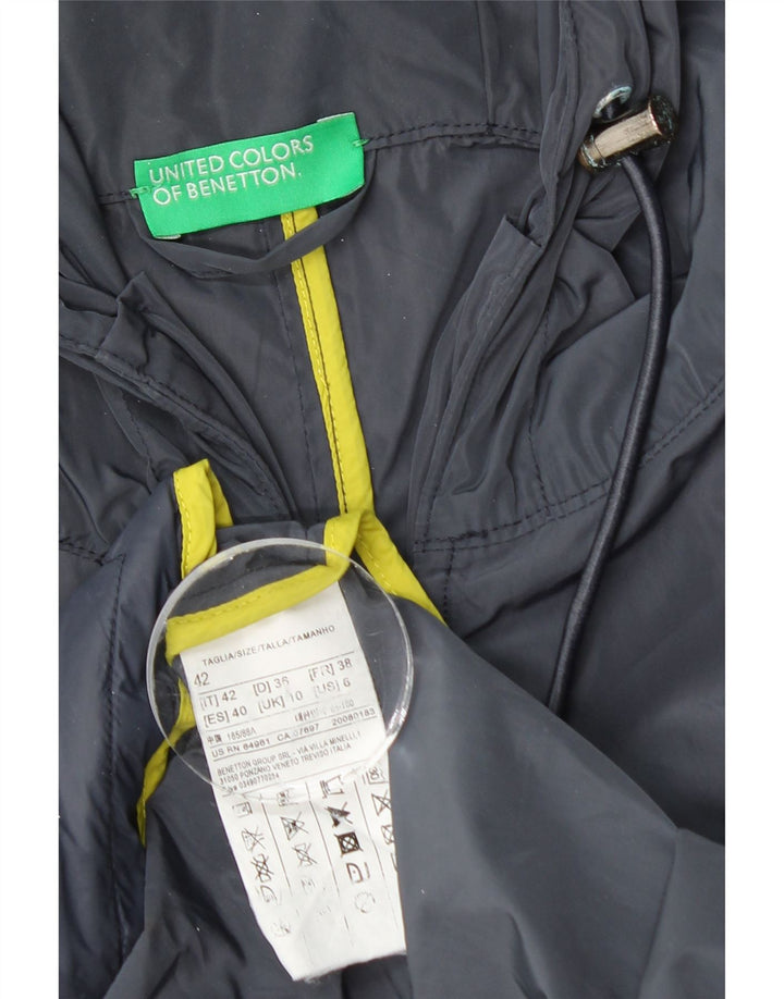 BENETTON Damen-Regenmantel mit Kapuze, UK 10, Größe S, Marineblau, Polyester