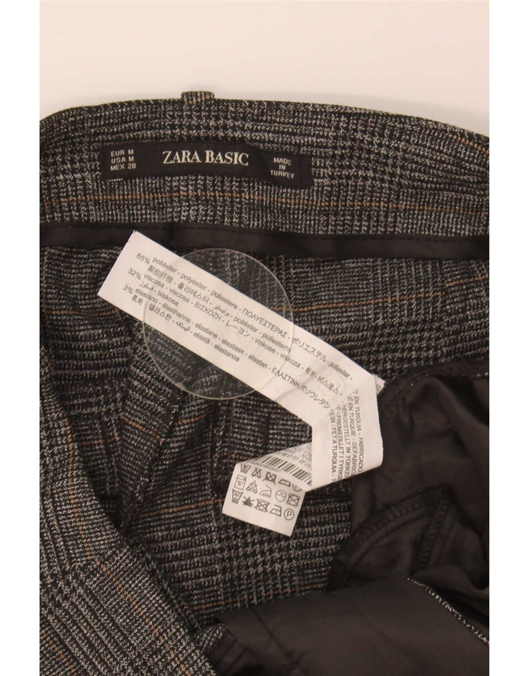 Zara Slim Chino-Hose für Damen, mittelgroß, W28, L27, graues Hahnentritt-Polyester