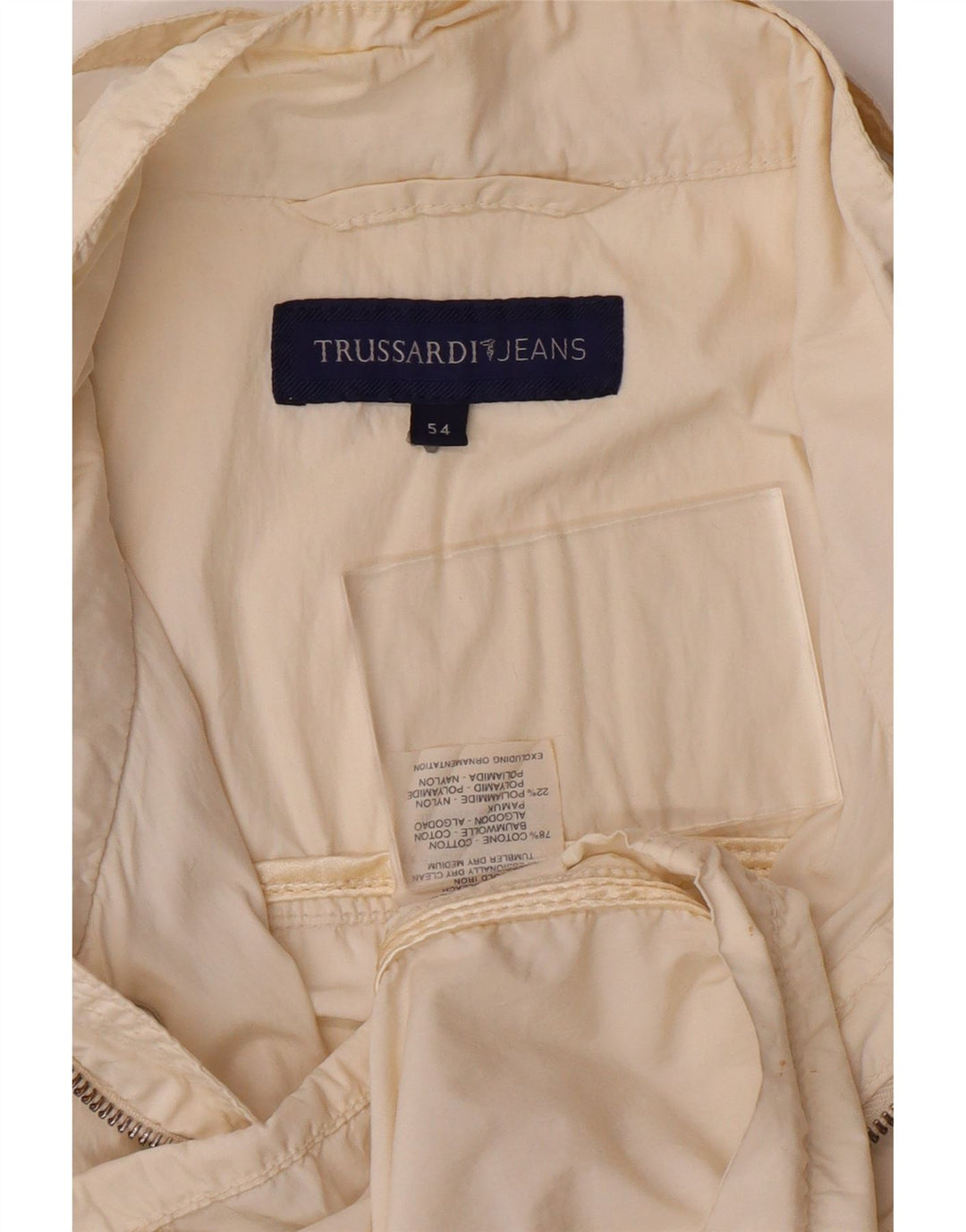 TRUSSARDI Mens Utility Jacket IT 54 2XL Off White Cotton Vintage Trussardi and Second-Hand Trussardi from Messina Hembry 