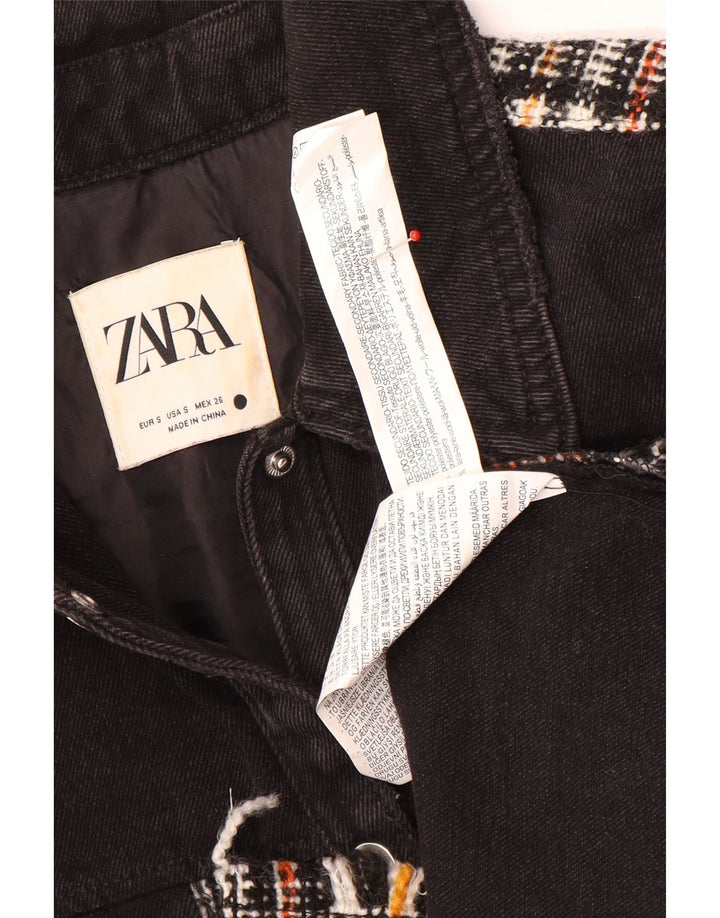 Übergroße Jeansjacke für Damen von Zara, Gr. 10, Größe S, schwarz, kariert, Polyester