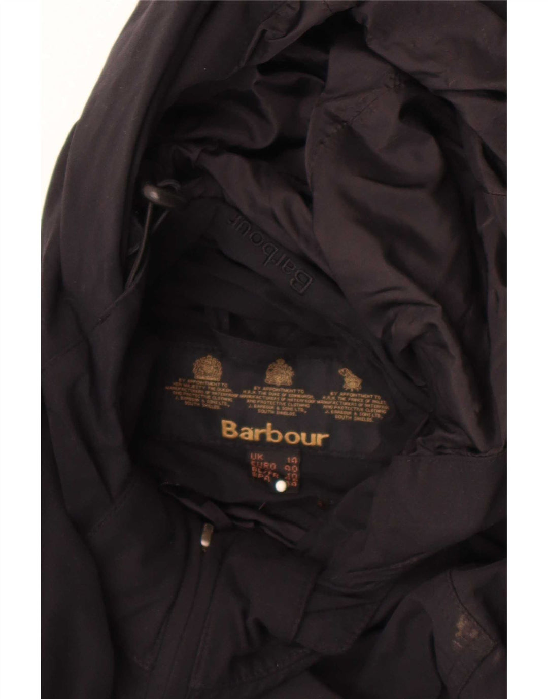 Barbour Damen-Regenjacke mit Kapuze, UK 14, große schwarze Baumwolle