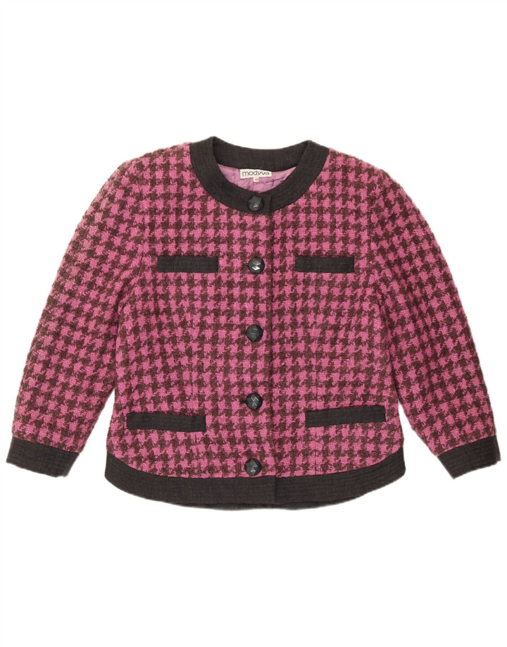 Modyva Damen-Blazer mit 3/4-Ärmeln, Größe IT 44, Mittelrosa mit Hahnentrittmuster