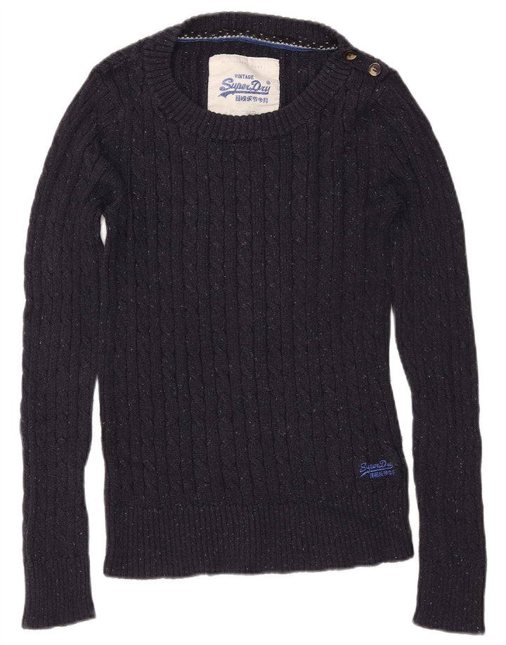 SUPERDRY Damen-Pullover mit U-Boot-Ausschnitt, UK 12, mittelmarineblaue Baumwolle