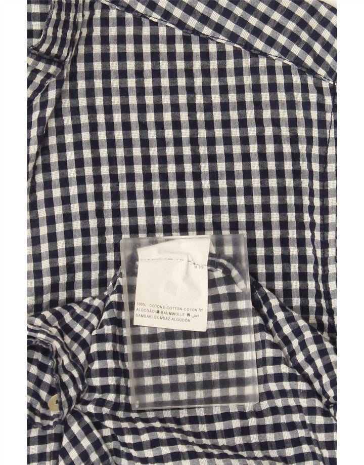 Benetton Herrenhemd aus mittelblauer Gingham-Baumwolle in Marineblau
