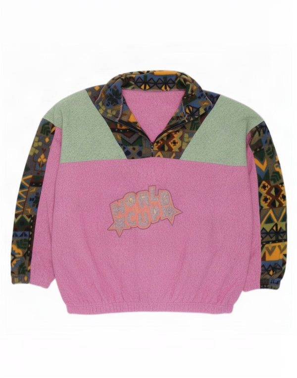 Vintage Damen Fleece-Pullover mit Reißverschluss, UK 20 2XL, rosa geometrisch