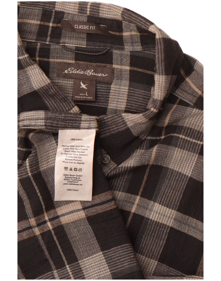 EDDIE BAUER Herren-Flanellhemd mit klassischer Passform, groß, grau kariert, Baumwolle