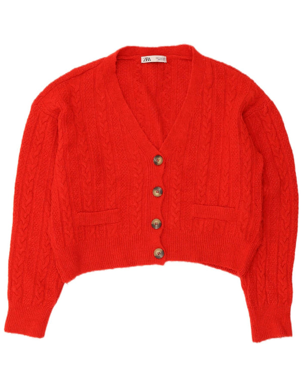 Zara Damen Crop Oversized Cardigan Pullover UK 10 Small Rot