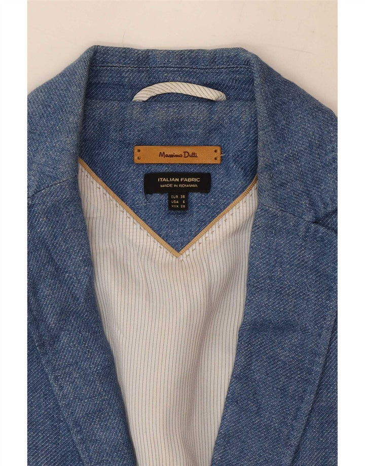 Massimo Dutti Damen-Blazer mit 1 Knopf, EU 38, kleines blaues Leinen