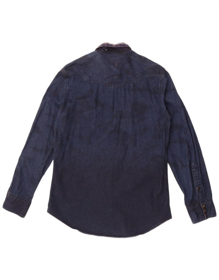 Wrangler Herren-Jeanshemd mit schmaler Passform, mittelblaue Batik-Baumwolle in Marineblau