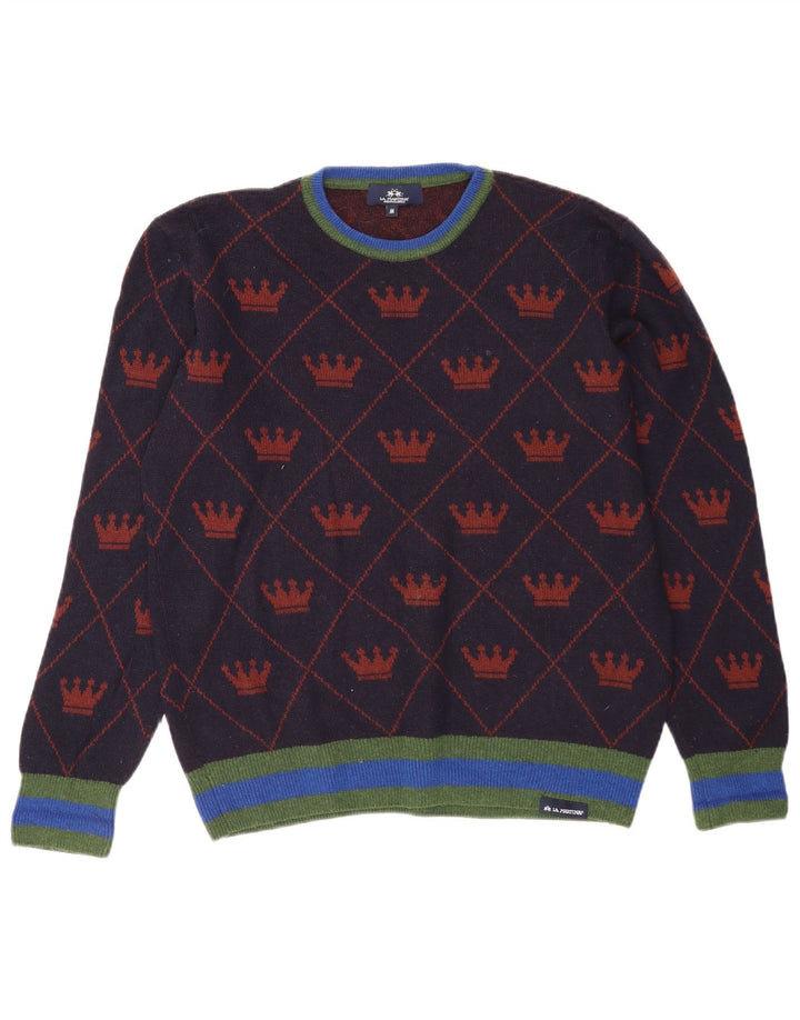 La Martina Herren-Pullover mit abstraktem Muster und Rundhalsausschnitt in mittlerem Marineblau