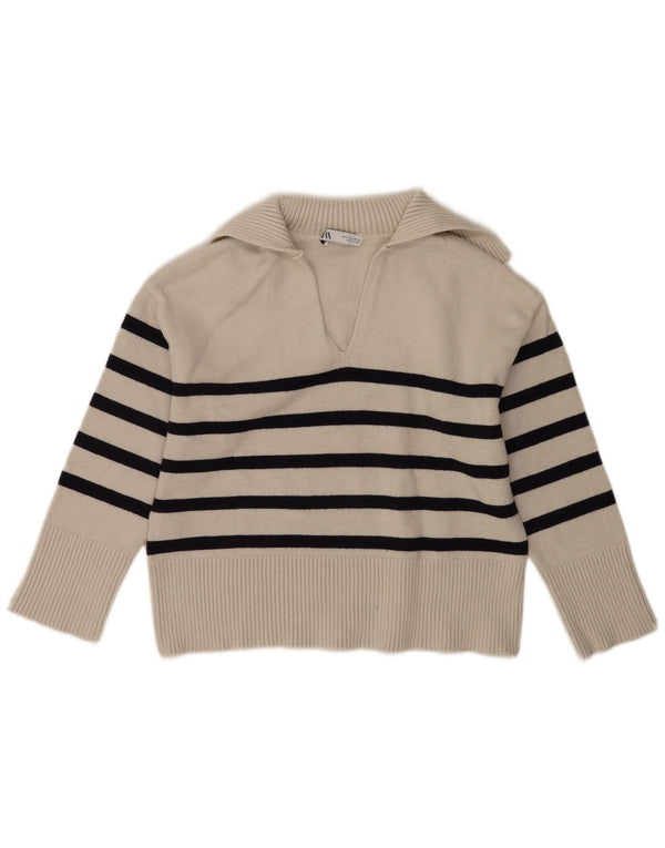 Rollkragenpullover für Damen von Zara, Gr. 10, Größe S, gebrochenes Weiß, gestreift