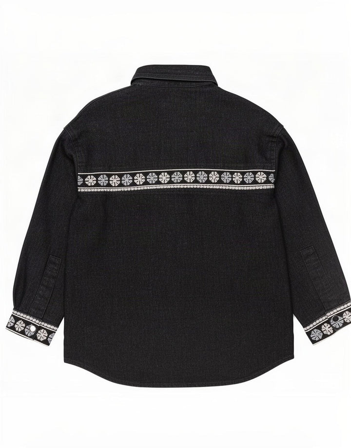 Zara Damen-Oversize-Hemd UK 14 Mittelschwarze geometrische Baumwolle