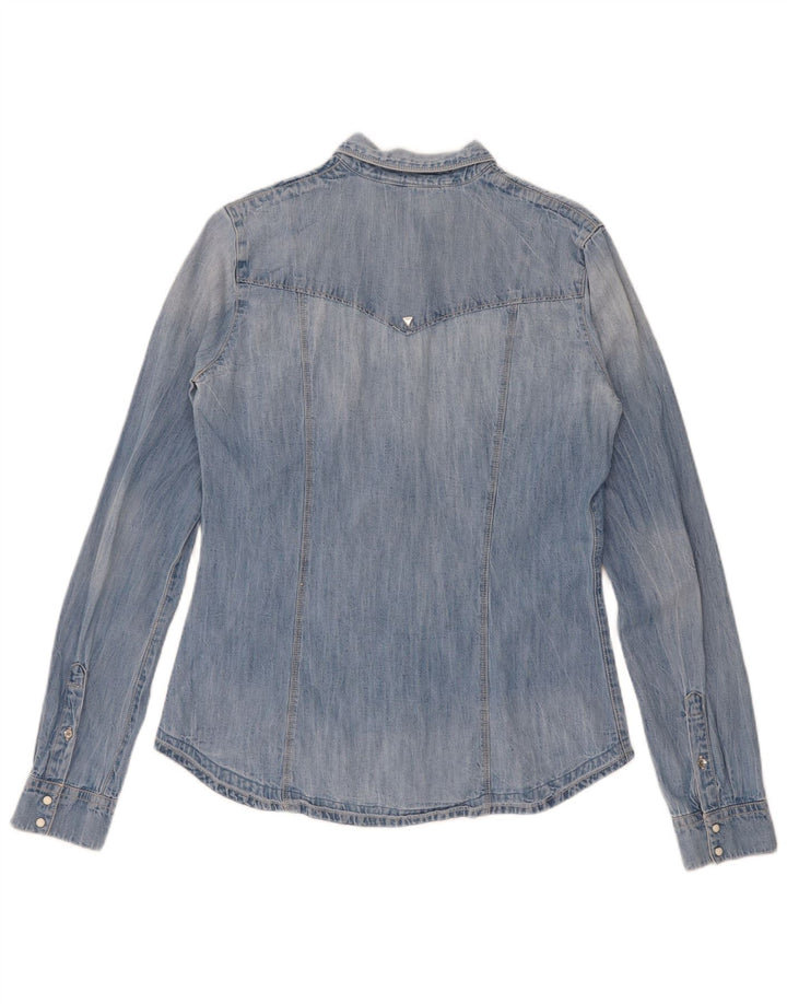 Guess Damen Jeanshemd UK 8 Small Blau Baumwolle