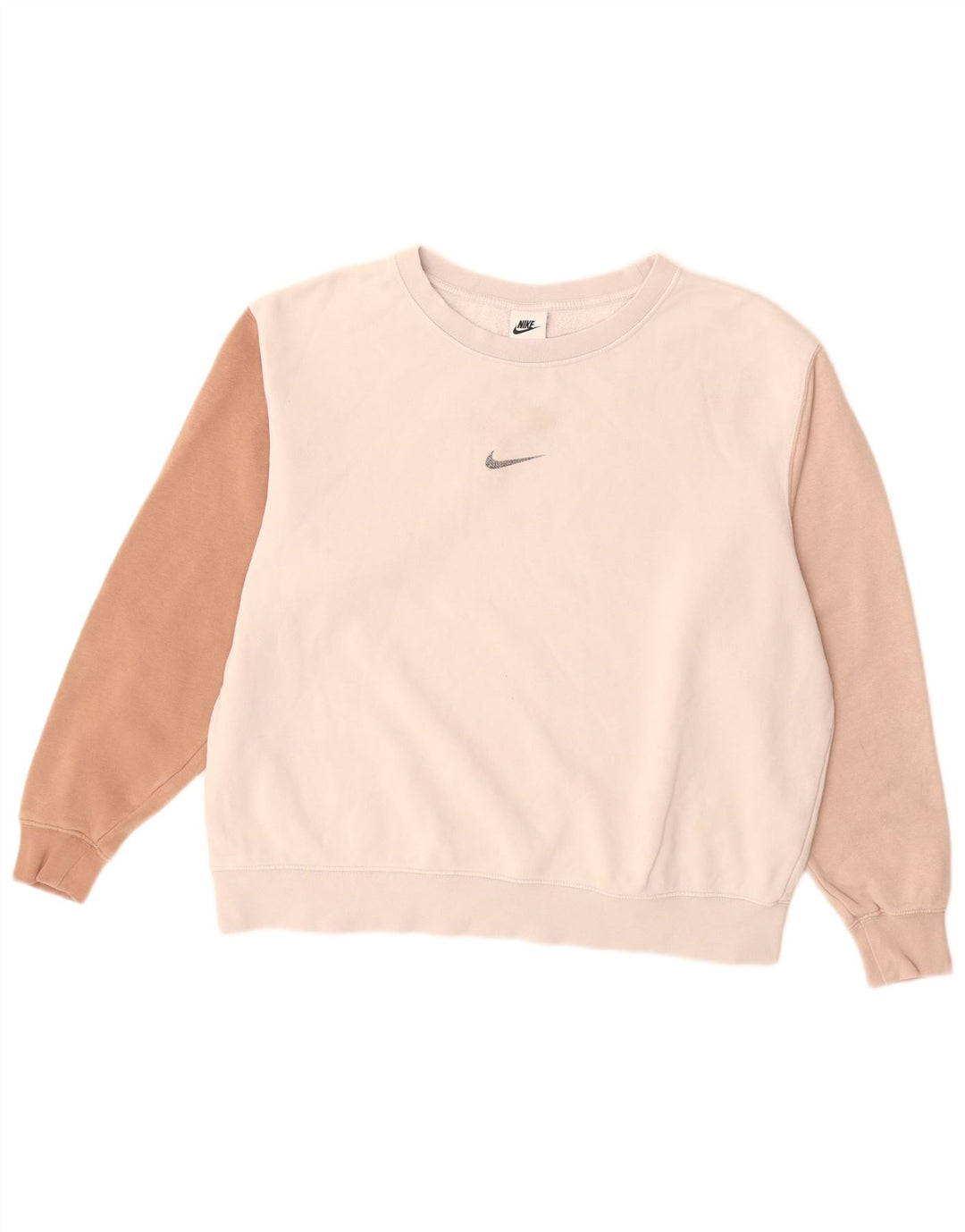 Nike Damen-Sweatshirt-Pullover UK 14 Mittelbeige Colourblock-Baumwolle
