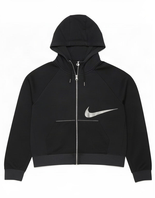 Nike Womens Oversized Crop Graphic Zip Hoodie Pullover UK 6 XS Grau Baumwolle