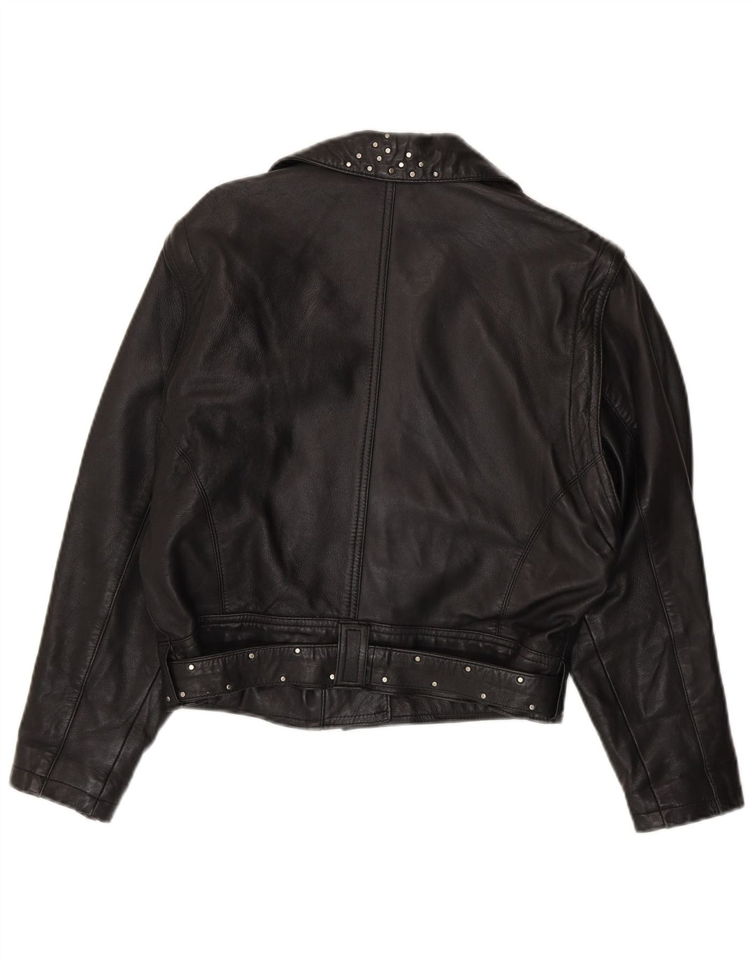 Vintage Damen Crop Leder Bikerjacke UK 12 Mittelschwarzes Leder