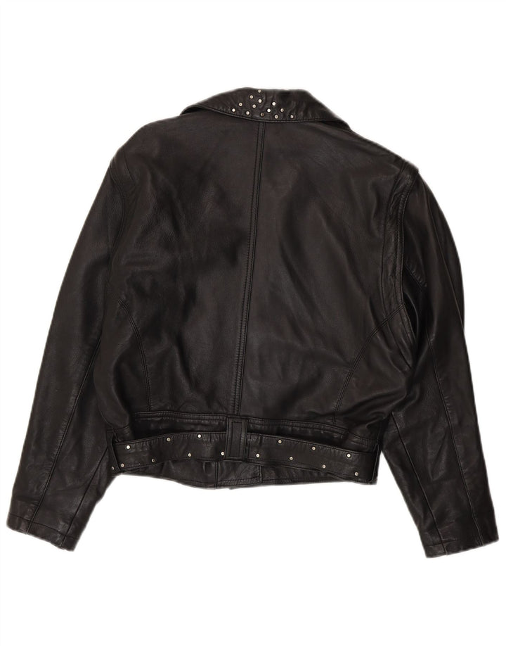 Vintage Damen Crop Leder Bikerjacke UK 12 Mittelschwarzes Leder