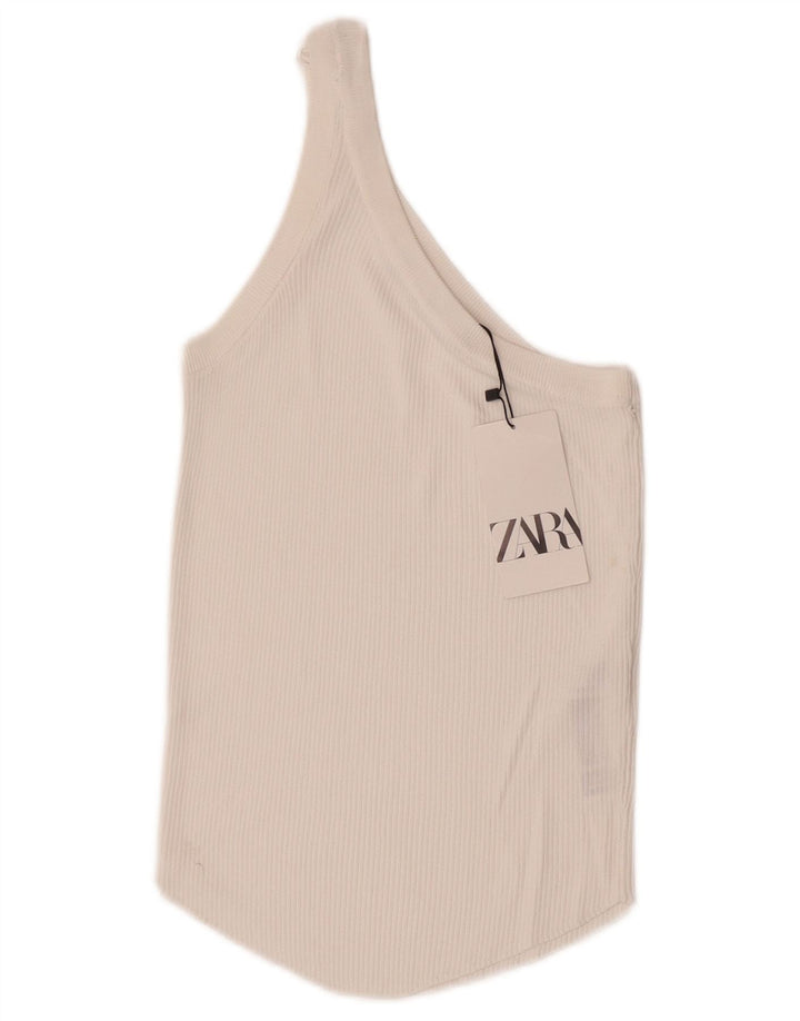 Zara Damen One-Shoulder-Top UK 12 Mittelweiße Viskose
