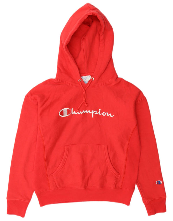 Champion Damen Reverse Weave Graphic Hoodie Pullover UK 10 Small Rot Baumwolle