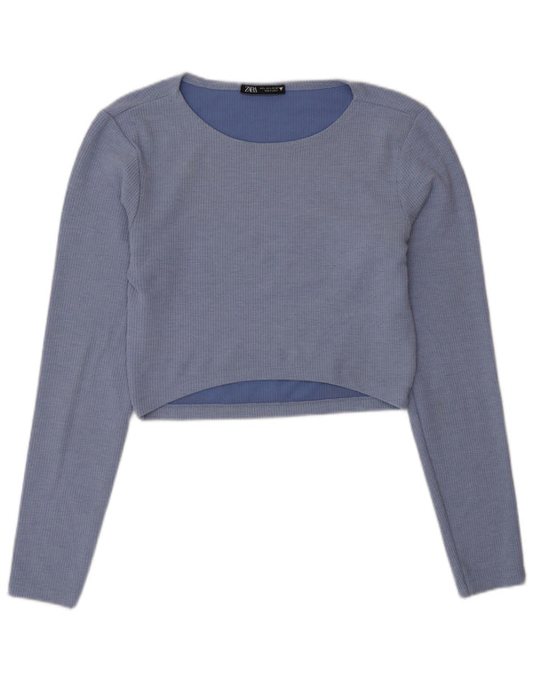 Zara Damen Crop Top UK 12 Mittelblaues Polyester