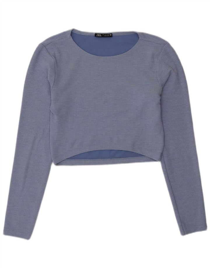 Zara Damen Crop Top UK 12 Mittelblaues Polyester