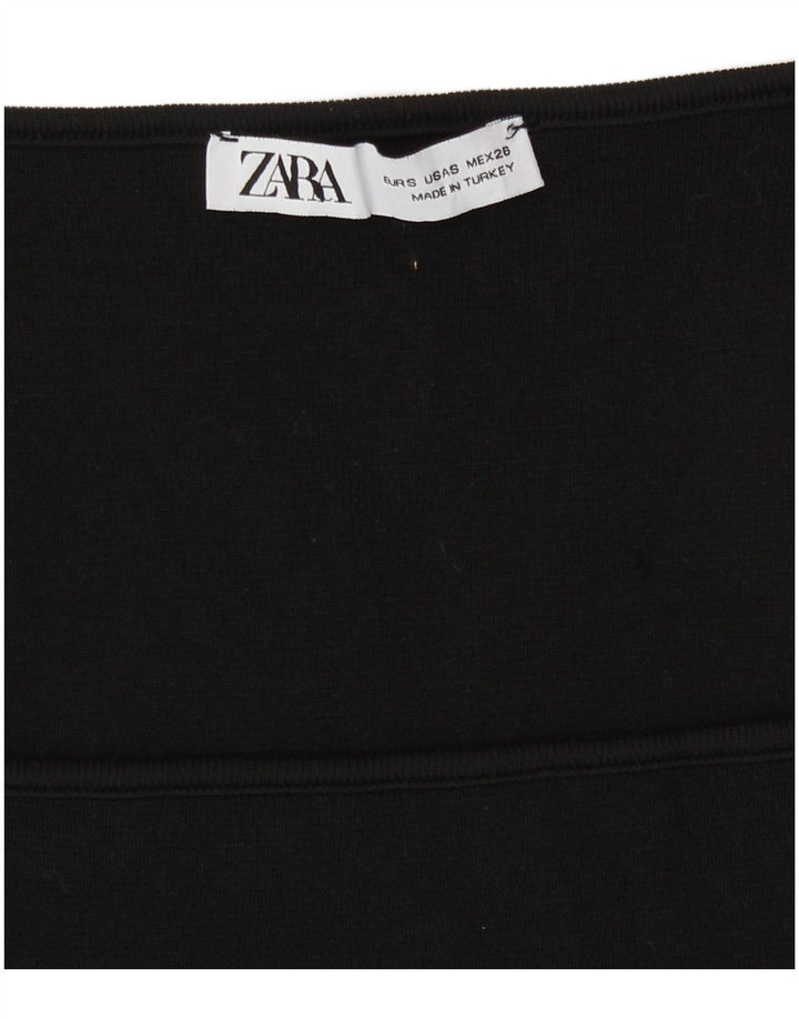 Zara Damen Crop Top Langarm UK 8 Small Schwarz