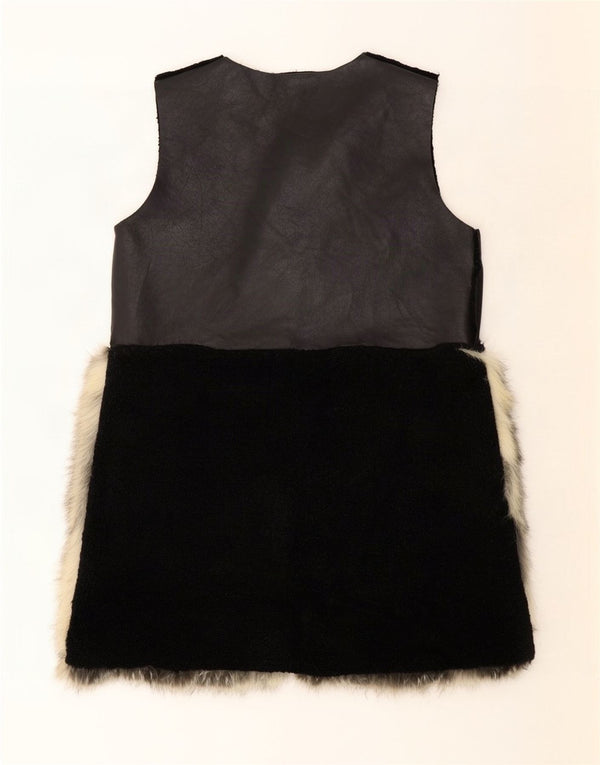 Vintage Damen Sherpa Kunstpelzweste UK 16 Large Black Colourblock