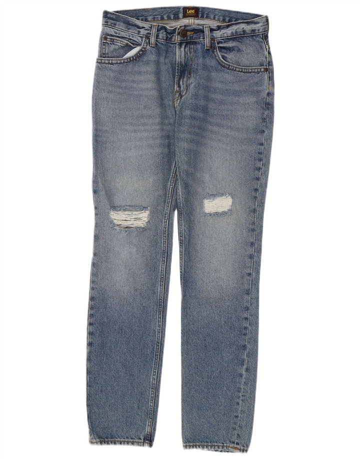 Lee Damen Rider Distressed Slim Jeans W30 L32 Blaue Baumwolle