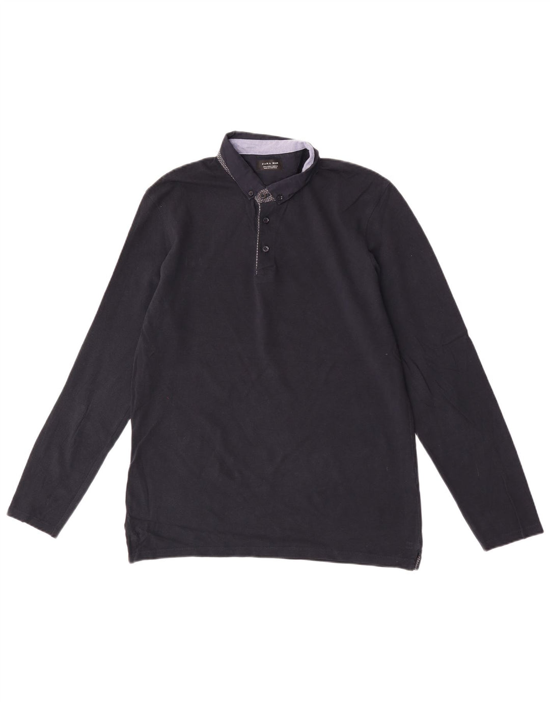 Zara Herren-Langarm-Poloshirt, groß, Marineblau