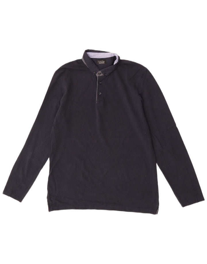 Zara Herren-Langarm-Poloshirt, groß, Marineblau
