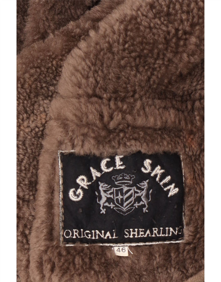 Vintage Damen Übergroßer Lammfellmantel IT 46 Großer grauer Lammfellmantel