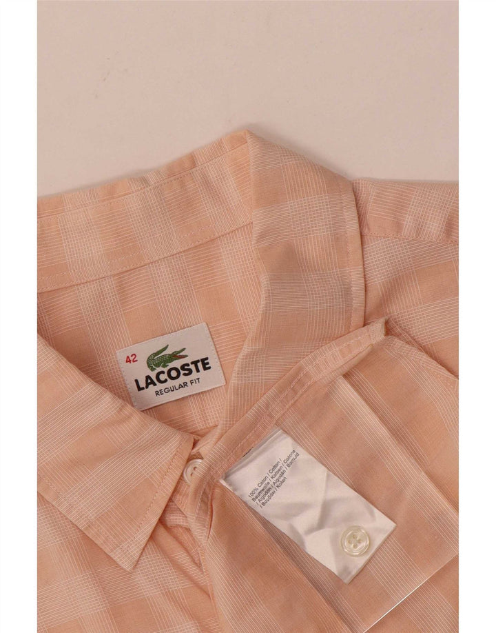 Lacoste Herren-Hemd, kurzärmelig, reguläre Passform, Größe 42, groß, rosa kariert, Baumwolle