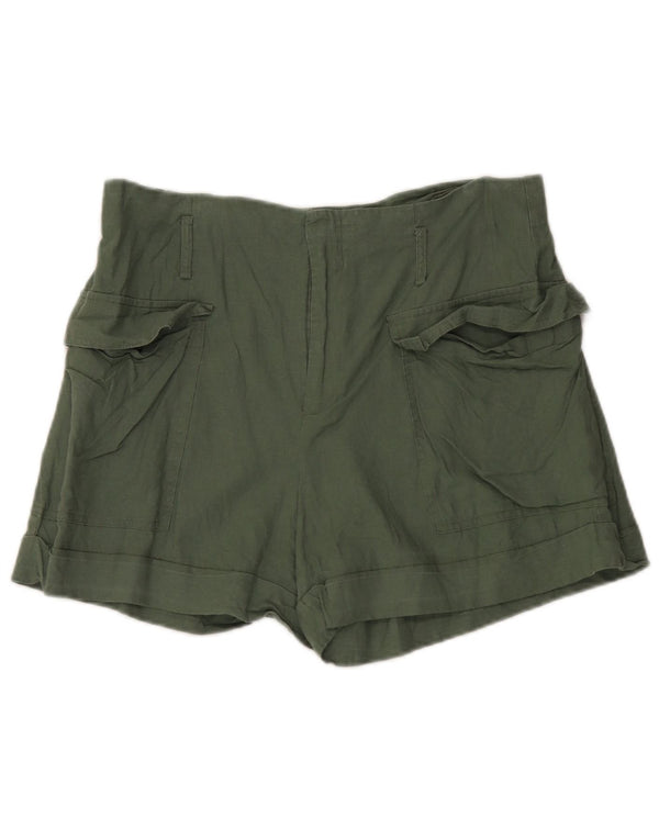 Zara Damen-Cargoshorts mit hoher Taille, XL W32, grünes Leinen