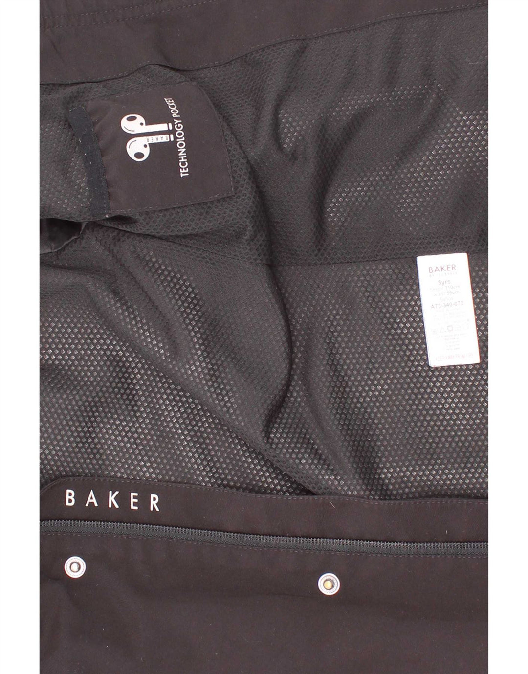 Ted Baker Jungen-Regenjacke mit grafischer Kapuze, 4–5 Jahre, schwarzes Polyester