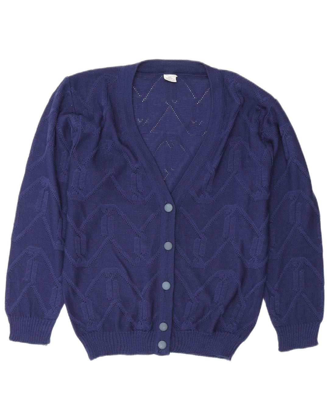 Vintage Damen Cardigan Pullover EU 38/40 Mittelblaues Chevron Polyacryl
