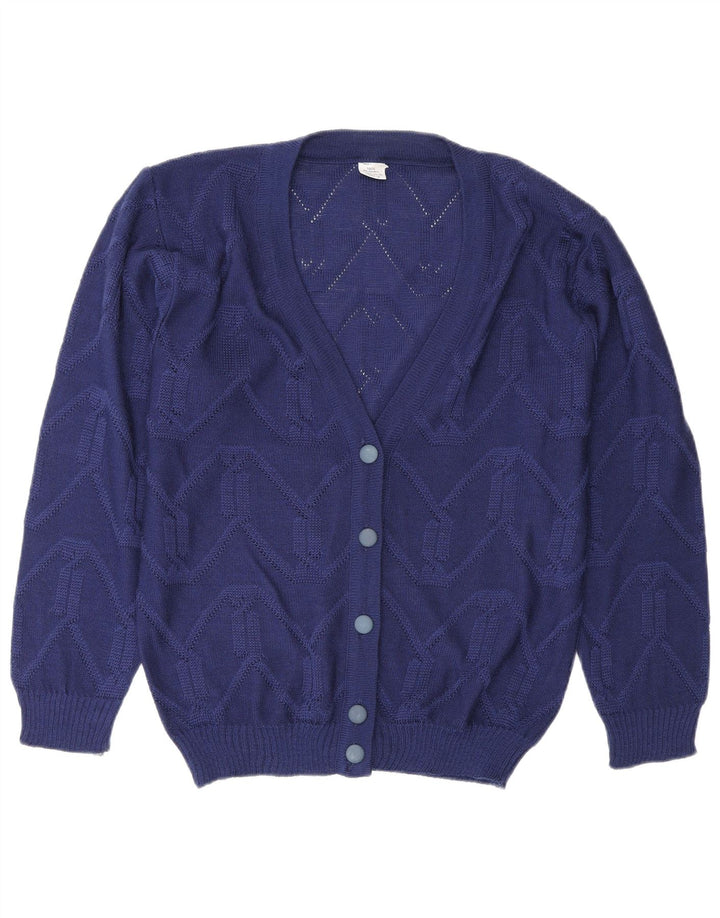 Vintage Damen Cardigan Pullover EU 38/40 Mittelblaues Chevron Polyacryl