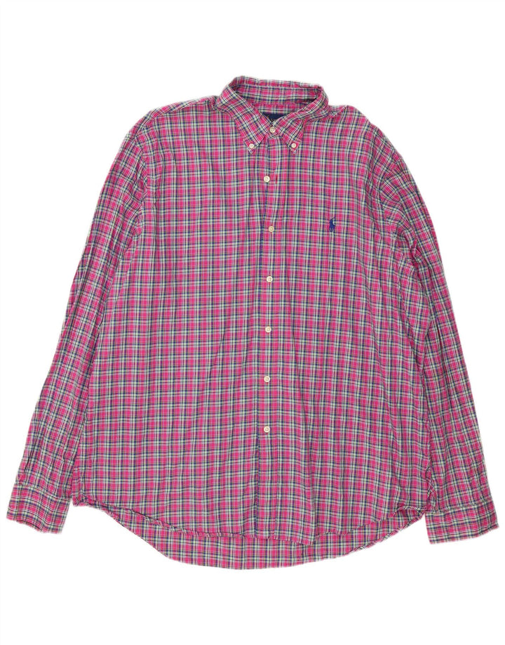 Ralph Lauren Herrenhemd 2XL rosa kariert Baumwolle