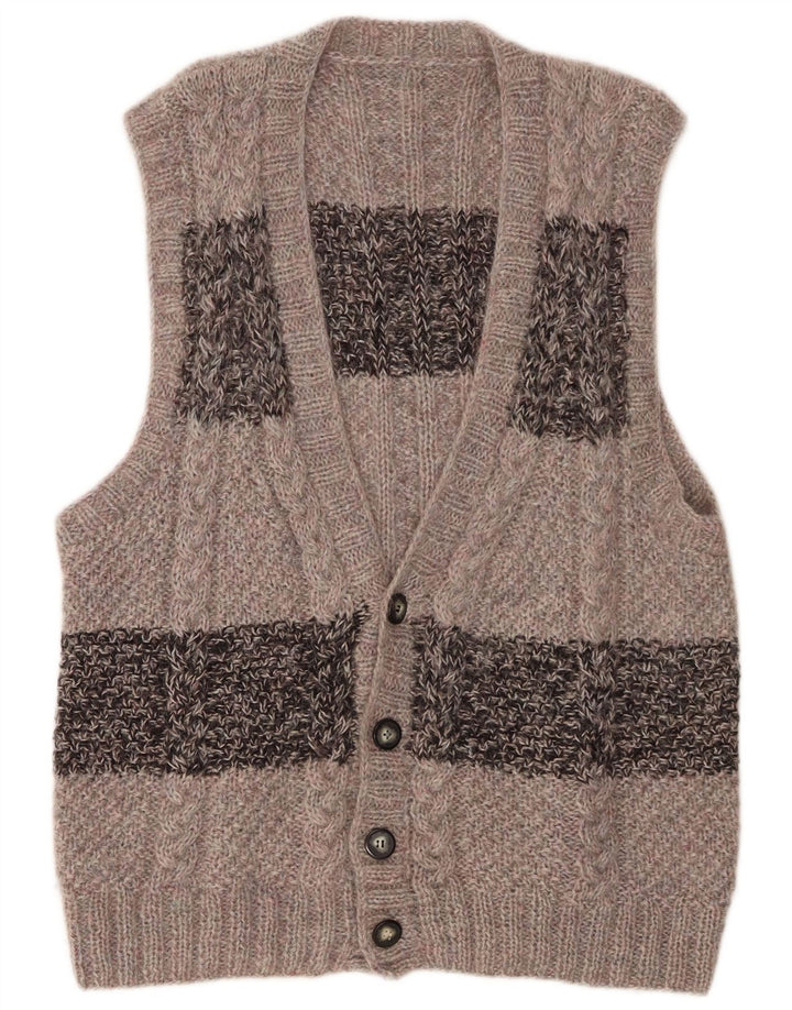 Ärmelloser Vintage-Strickjacke für Herren, groß, grau, Farbblock