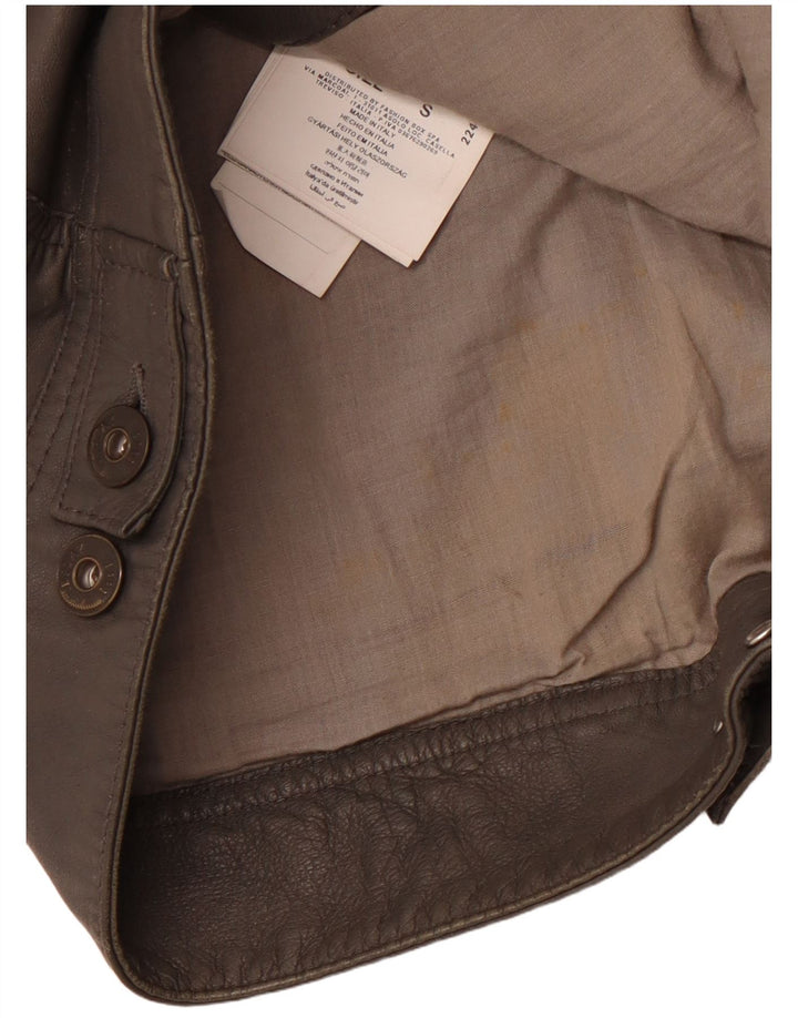REPLAY Damen Lederjacke UK 10 Small Graues Leder