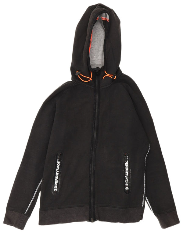 Superdry Damen-Kapuzenpullover mit grafischem Reißverschluss, UK 14, mittelschwarz, Baumwolle