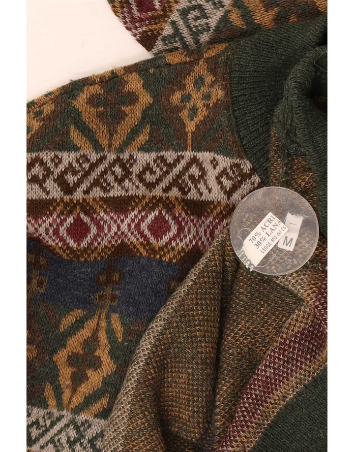 Vintage Herren Pullover mit Rundhalsausschnitt, Mittelgrün, geometrisch, Acryl, Retro