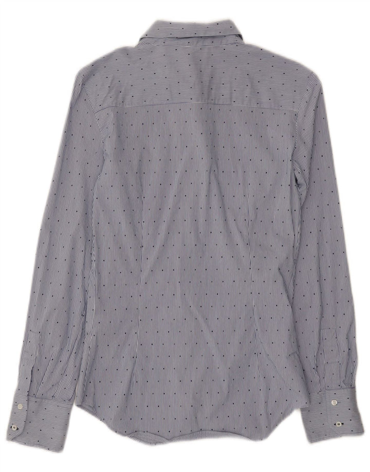 Zara Damen-Hemd UK 8 Small Blaue Nadelstreifen-Baumwolle